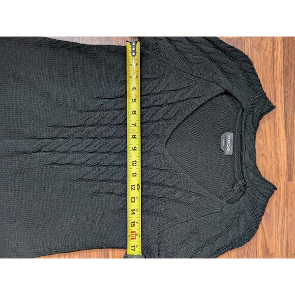 Bebe Black Cable Knit Sweater Dress - Size Small- Long Sleeve V-neck Bodycon - Picture 5 of 8
